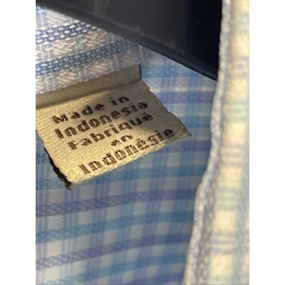 Tommy Bahama Mens 17.5 32 /33 Blue Check 100% Cotton LS Button Up Shirt Classic - Picture 6 of 16
